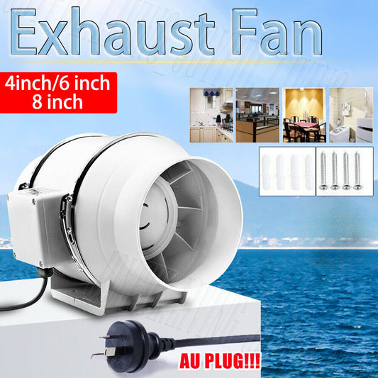 Silent Extractor Fan Duct Hydroponic Inline Exhaust Industrial Vent 4/6/8" Inch