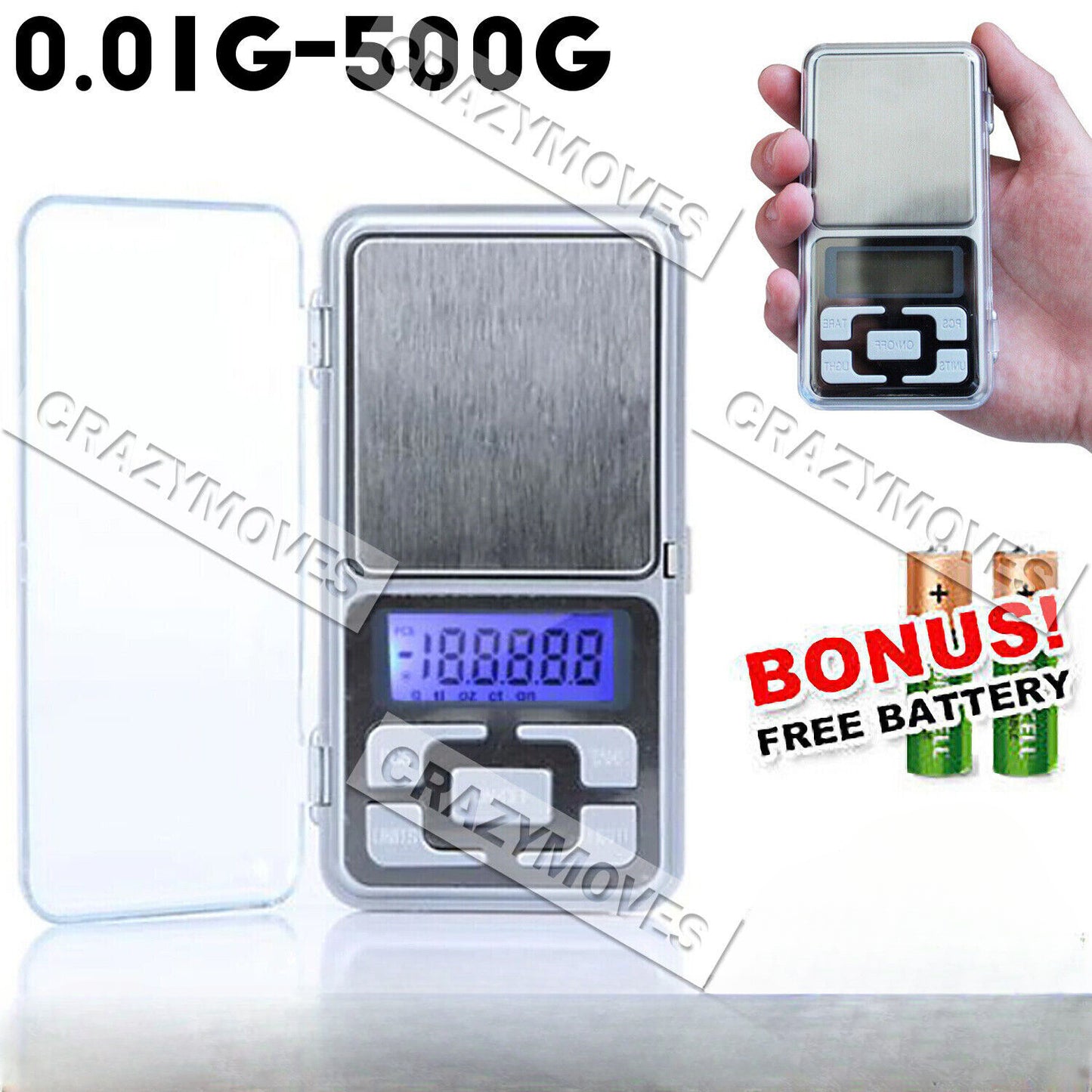 Pocket Digital Mini Scales 0.01g 500g Precision Weight Balance Silver