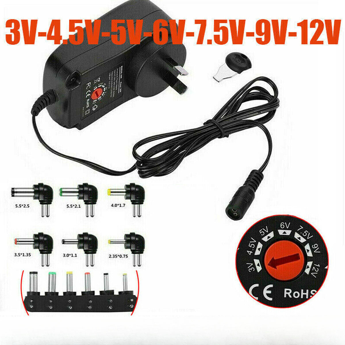 Universal Power Supply AC/DC LED Adapter Voltage 1.2A 3V/4.5V/5V/6V/7.5V/9V/12V