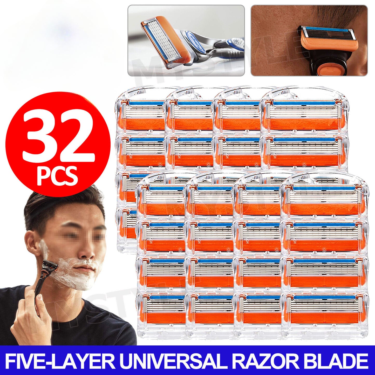 32x Replacement Fusion Razor Blades Shaving 5 Blades Trimmer Refill