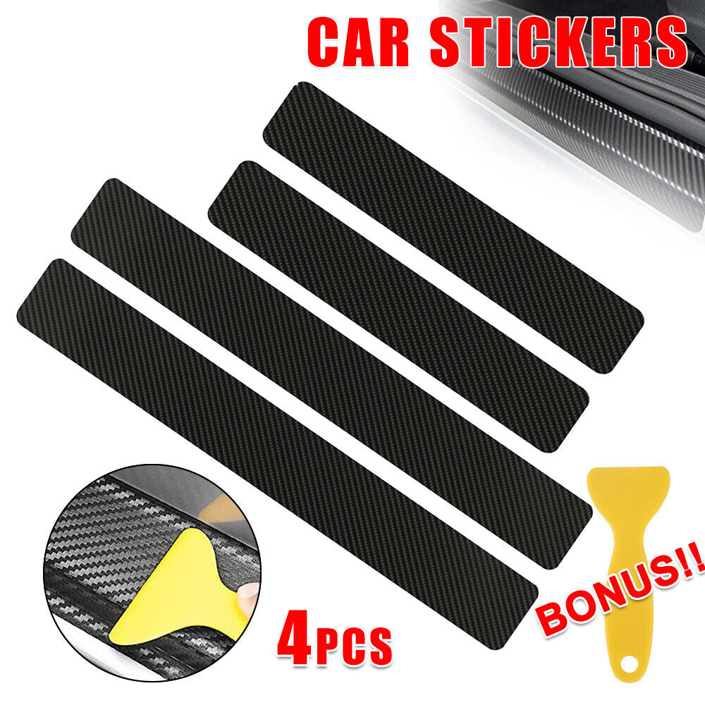 4PCS Carbon Fiber Car Sill Protectors Door Sticker Side Scuff Plate Accessories