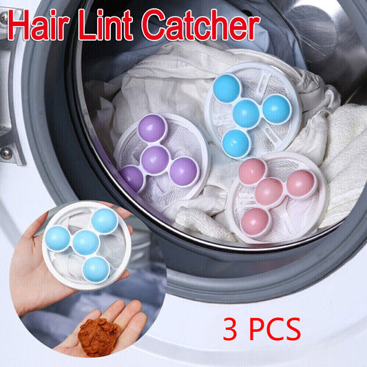 3 x Floating Hair Filtering Mesh Removal Washing Machine Filter Bag Hair Remover