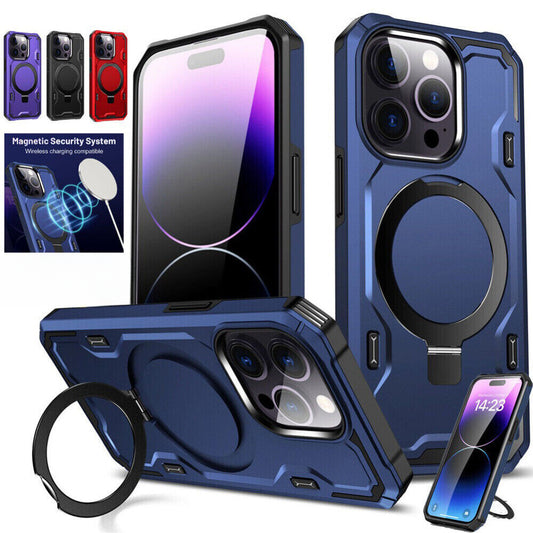 For iPhone 15 14 13 12 11 Pro Max 14 Plus MagSafe Magnetic Case Ring Stand Cover