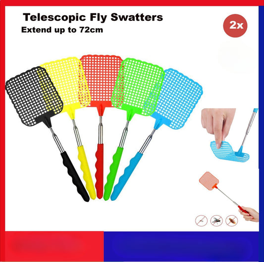 2x Telescopic Fly swatter Bug Extendable Home Office Pest Control Flyswatter