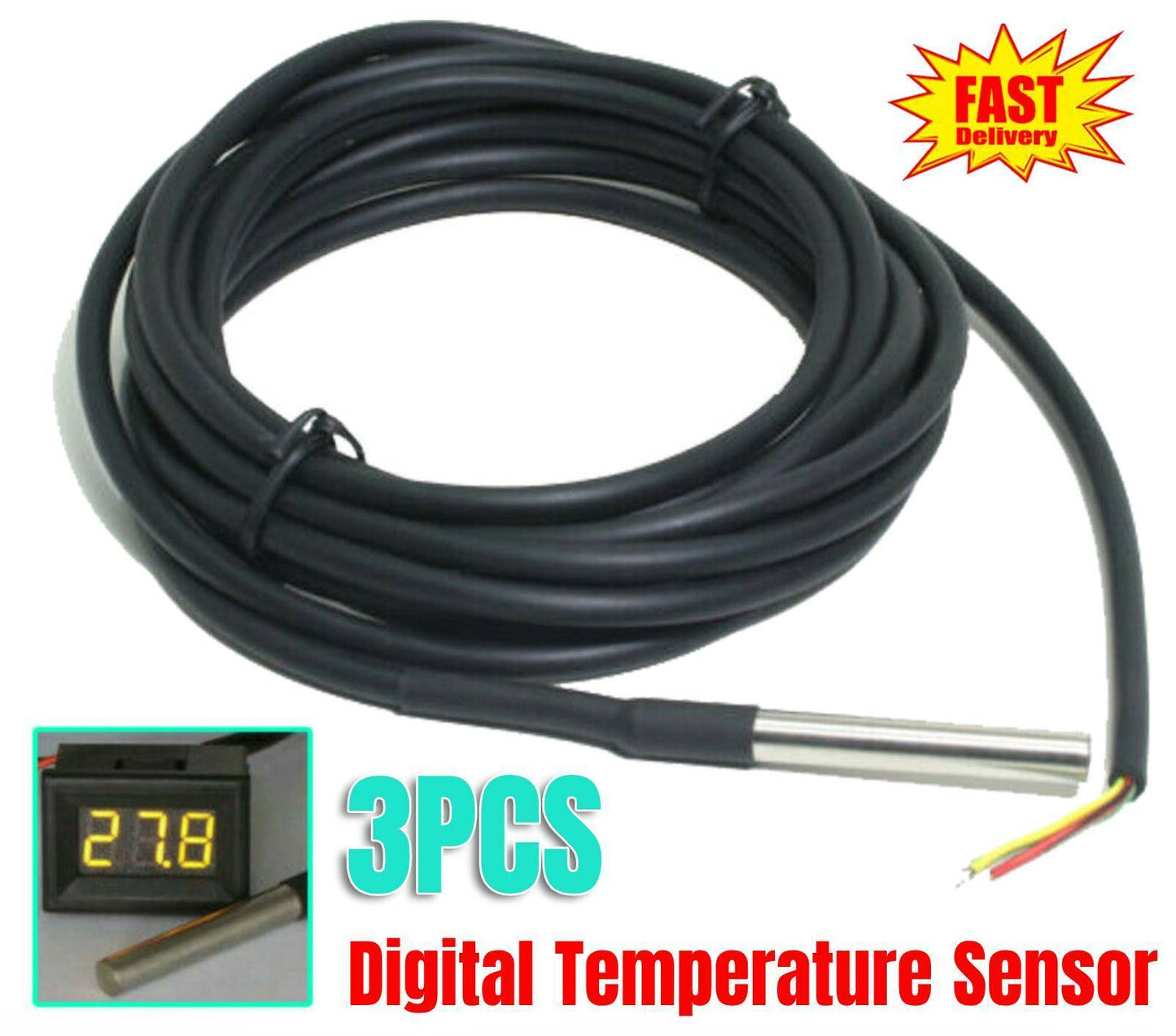 Waterproof Temperature Sensor Probe For DS18B20 DS1820 Detector 3Meters