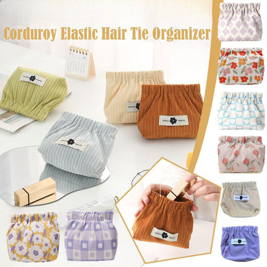 Corduroy Elastic Hair Tie Organizer, Corduroy Elastic Storage Bag, Lipstick Bag