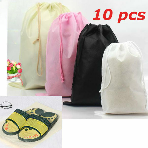 10x Travel Pouch Storage Shoe Bag Portable Tote Drawstring Non-woven Bags Dust