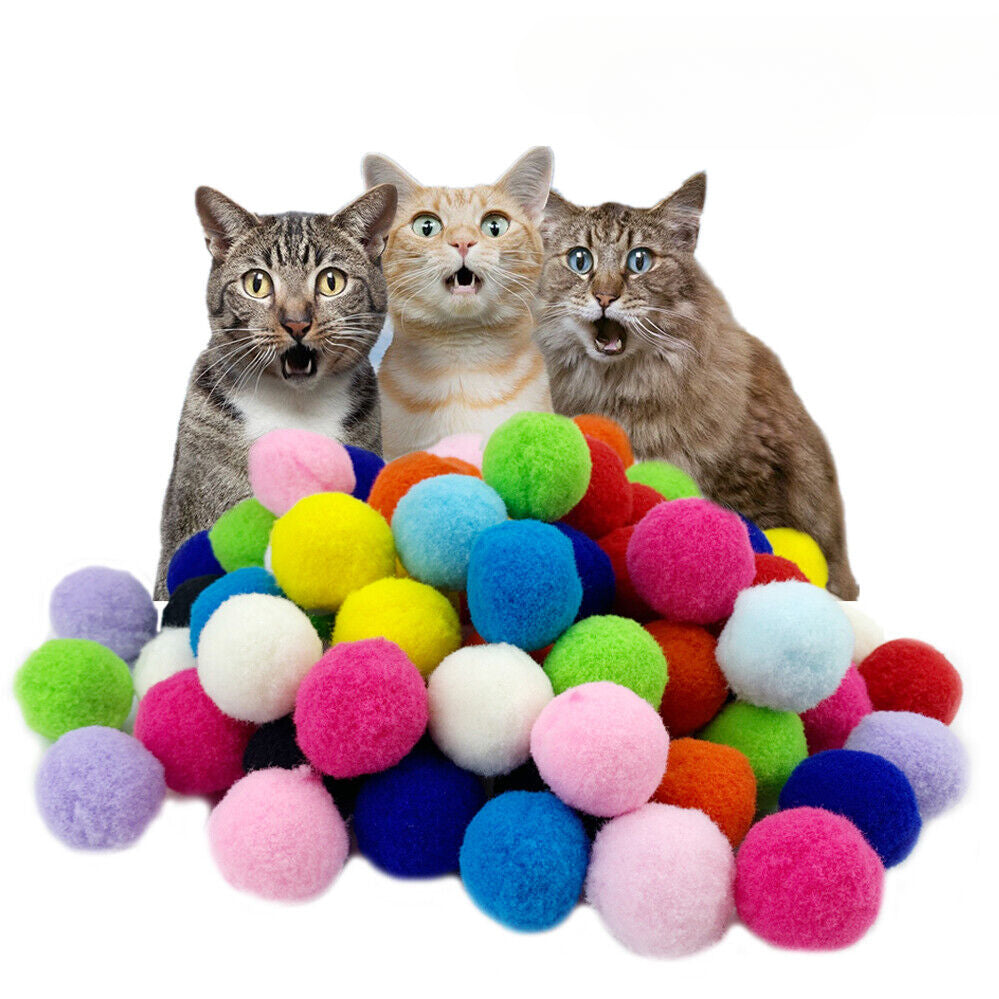 Pom Pom Balls Cat Pom Cat Toys Ball Stretch Plush Ball Interactive Kitten Toys