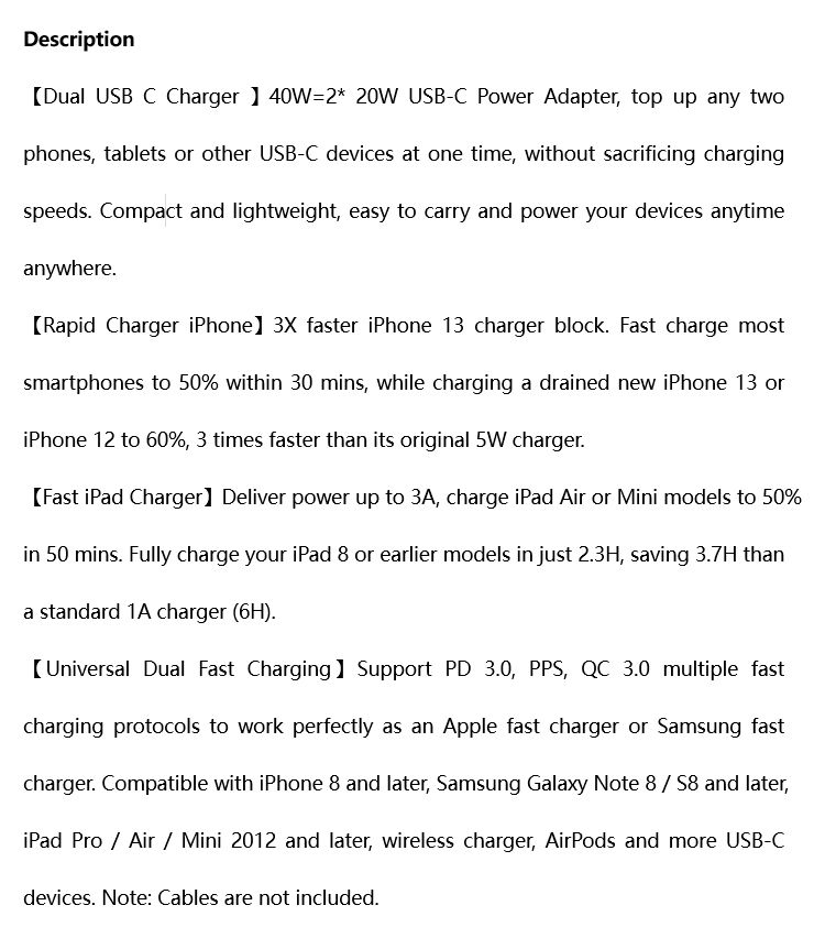 40W Dual USB C Fast Wall Charger Power Adapter Socket AU Plug For iphone Android