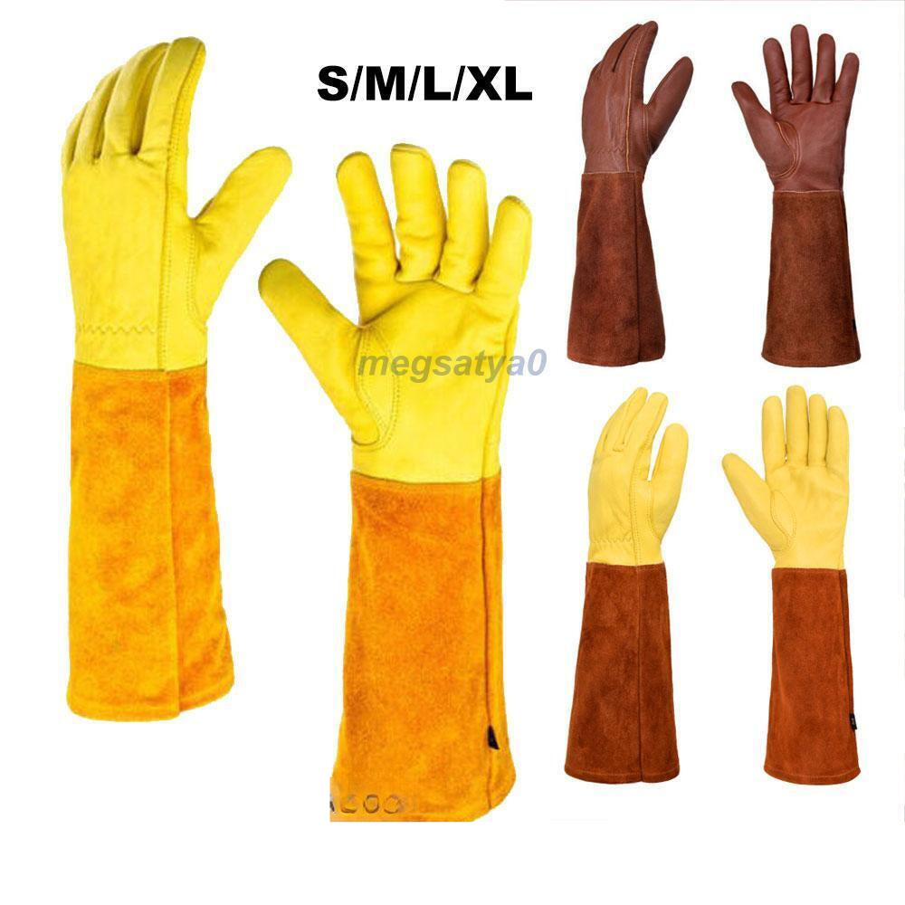 New Long Tube Gardening Gloves Leather Breathable Gauntlet Pruning Garden Gloves