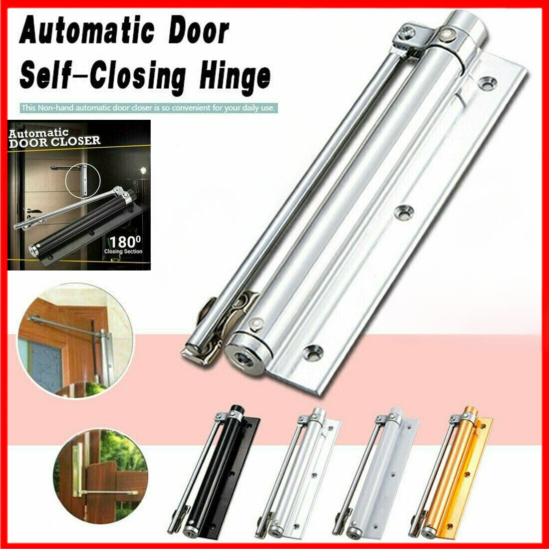 Automatic Door Self Closing Hinge Mute Easy Rebound Punching-Free Door Closer