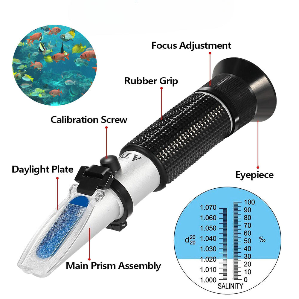 Salinity Refractometer Salt Tank Water Hydrometer Tester 0-100% Aquarium Tester