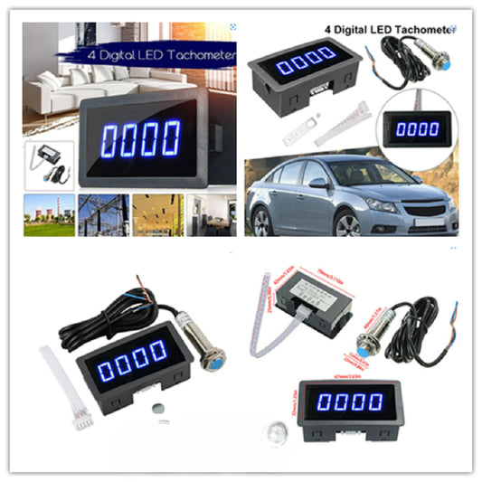 4 Digital LED Tachometer RPM Speed Meter + Hall Proximity Switch Sensor NPN Set