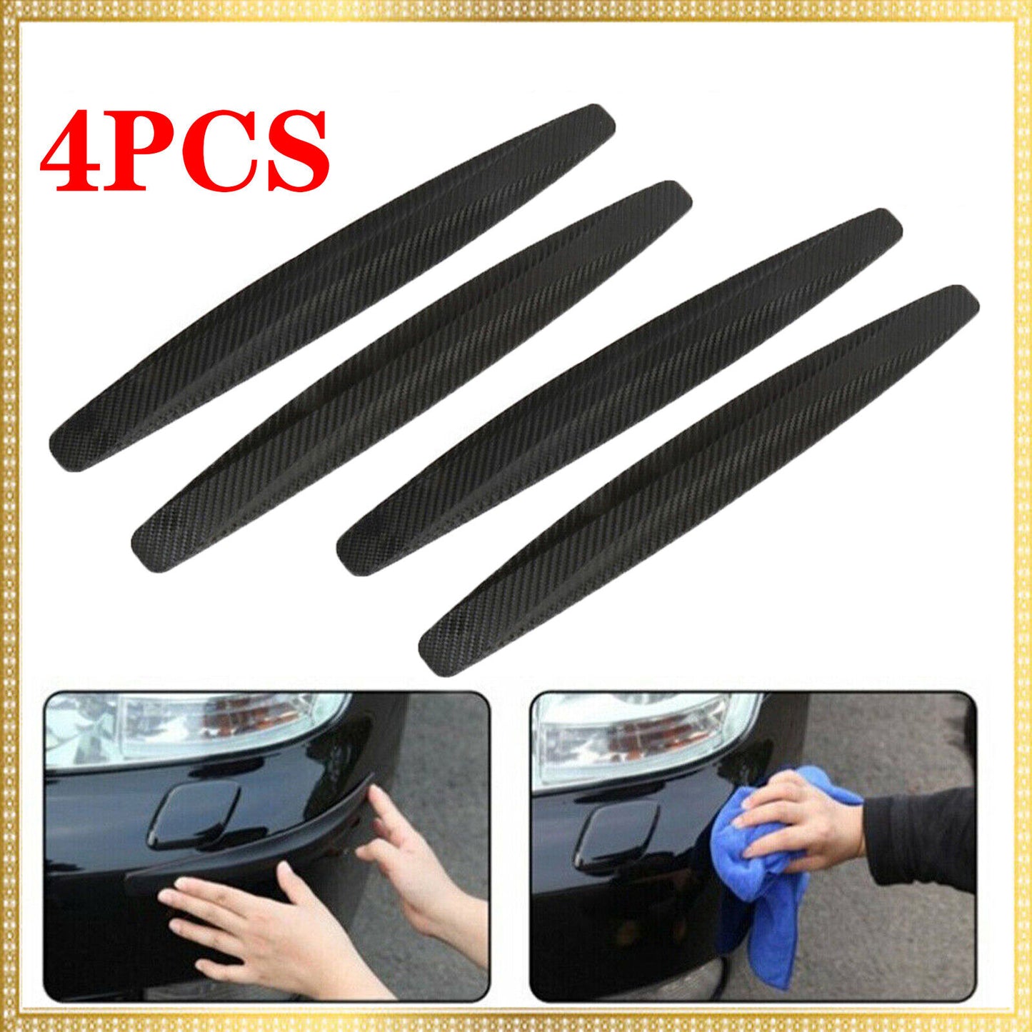 4PCS Car Carbon Fiber Anti-rub Unique Black Strip Bumper Corner Protector Guard