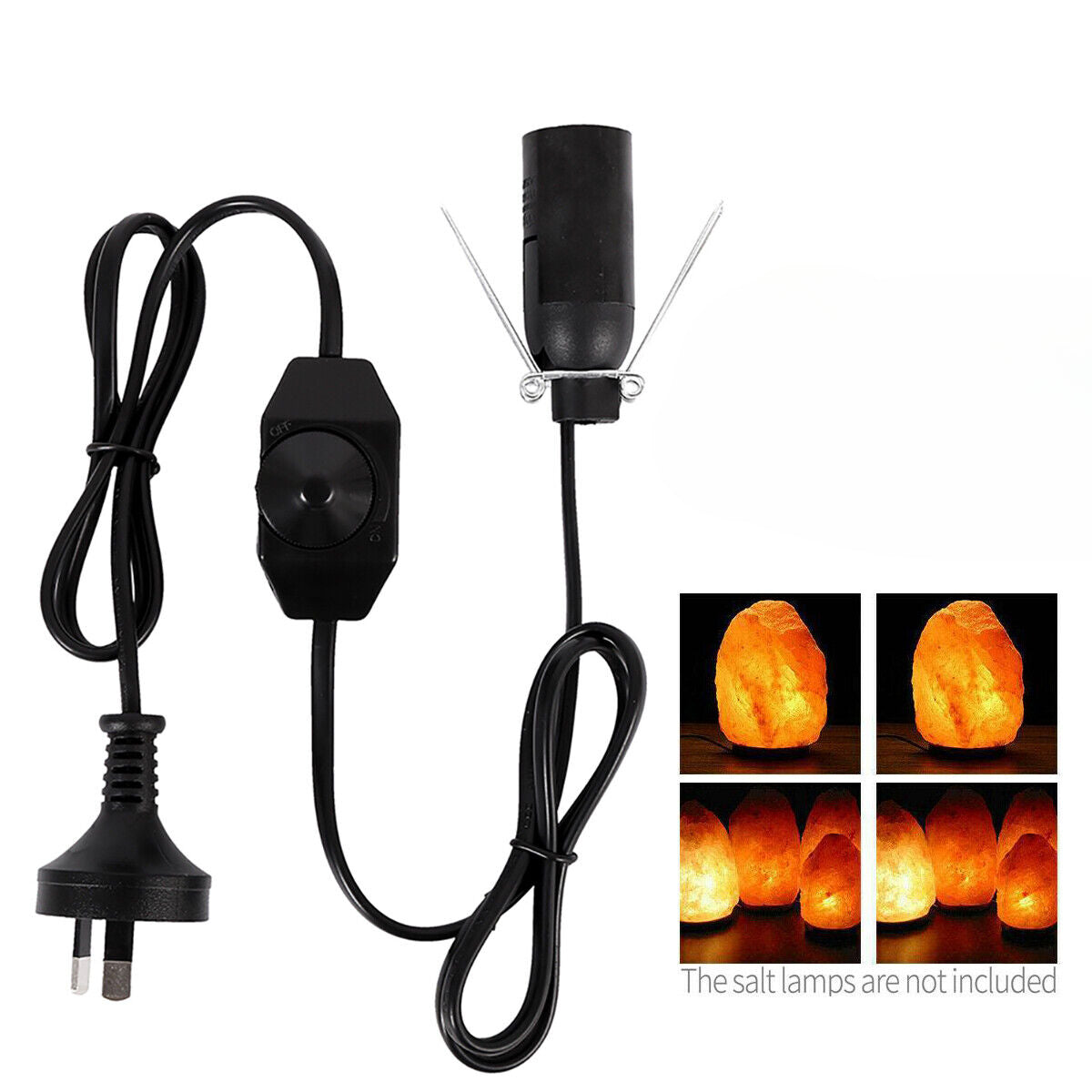 Salt Lamp Power Cord 1.8m Cable Black Wire Dimmer Button Control Bulb Switch