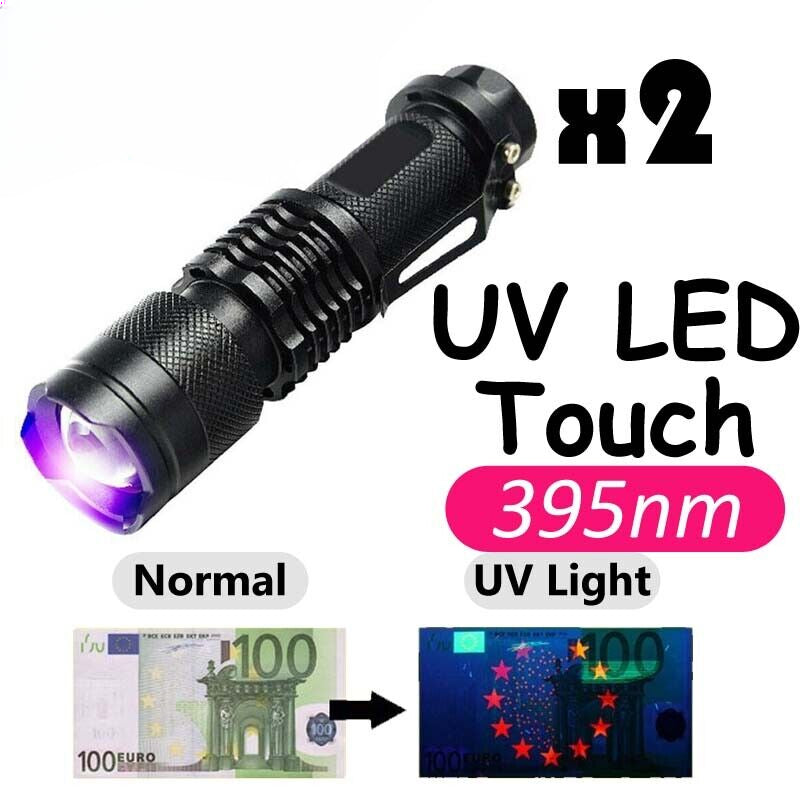 2x UV Ultra Violet LED Flashlight Blacklight Light 395 nM Inspection Lamp Torch