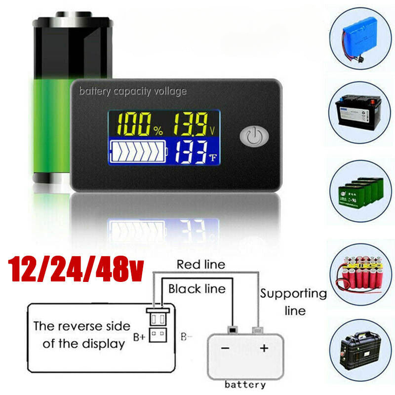 LCD Digital 12V Battery Charge Capacity Status Display Indicator Monitors Meter