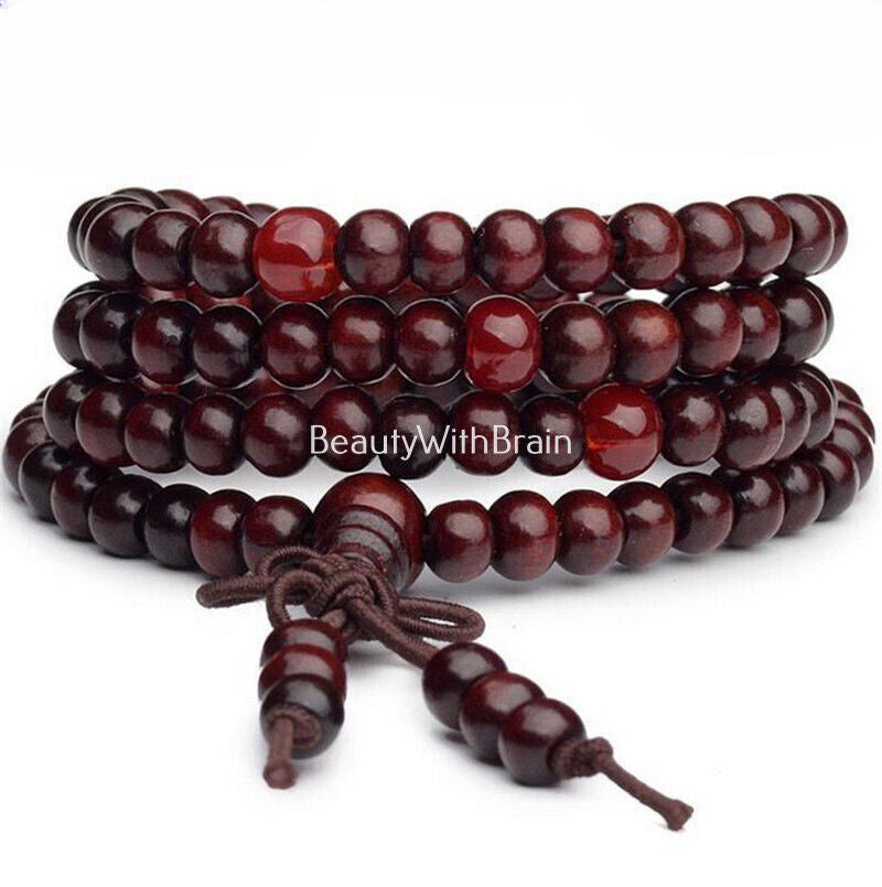 108 Sandalwood Beads 8mm Natural Buddhist Buddha Wood Prayer Bead Mala Bracelet