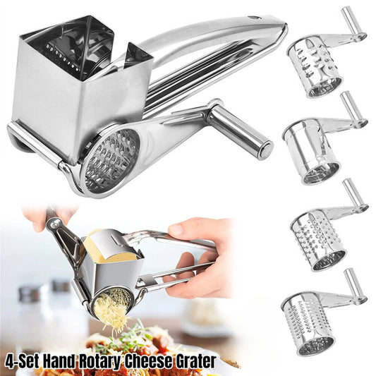 4 Set Multifunction Rotary Cheese Grater Hand Held Cut Slicer Stainless Steel