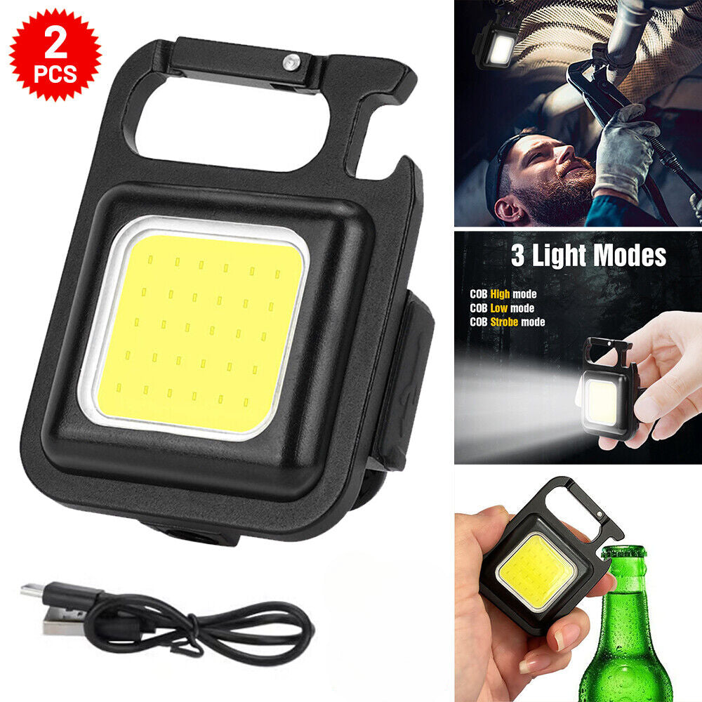 Mini COB Flashlights 400Lumens Work Lamp Rechargeable Light Keychain USB Keyring