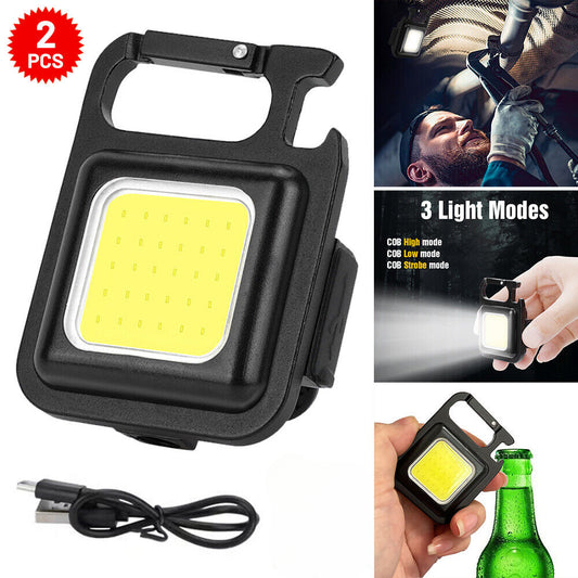 Mini COB Flashlights 400Lumens Work Lamp Rechargeable Light Keychain USB Keyring