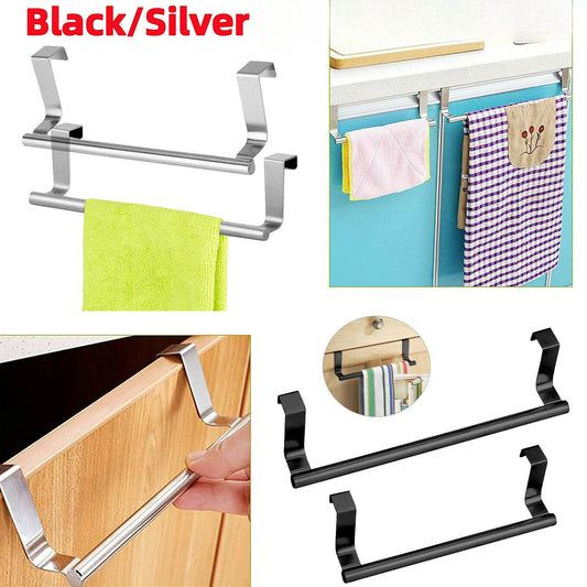 Over Door Tea Towel Holder Rack Bathroom Rail Cupboard Hanger Kitchen Bar Hook##