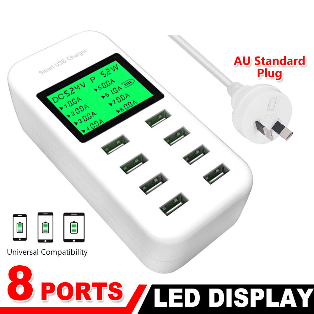 USB Charging Station 8-ports AC 240V Hub Travel Power Adapter Dock Phone Charger