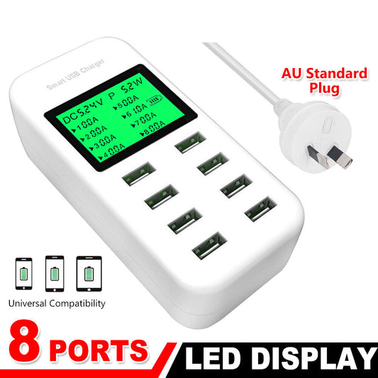 USB Charging Station 8-ports AC 240V Hub Travel Power Adapter Dock Phone Charger