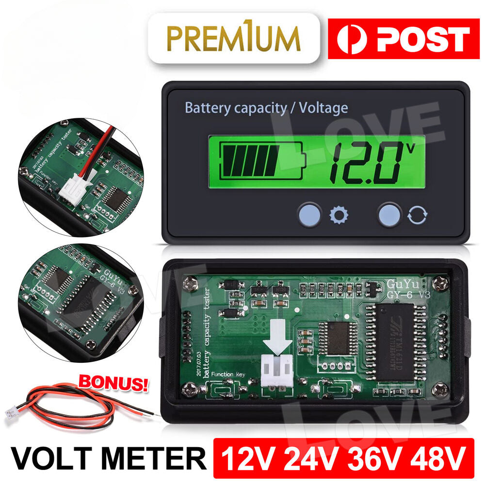 LCD 12V 24V 36V 48V Battery Status Voltage Voltmeter Monitor Meter Caravan NEW