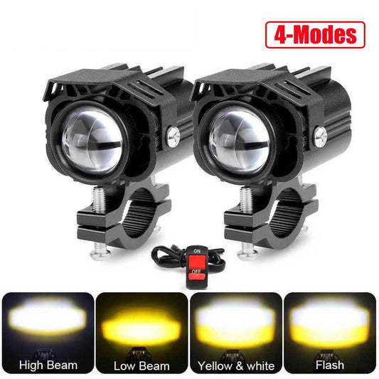 2x Universal LED Motorcycle Spot light Headlight Hi-Lo Driving Fog Yellow White