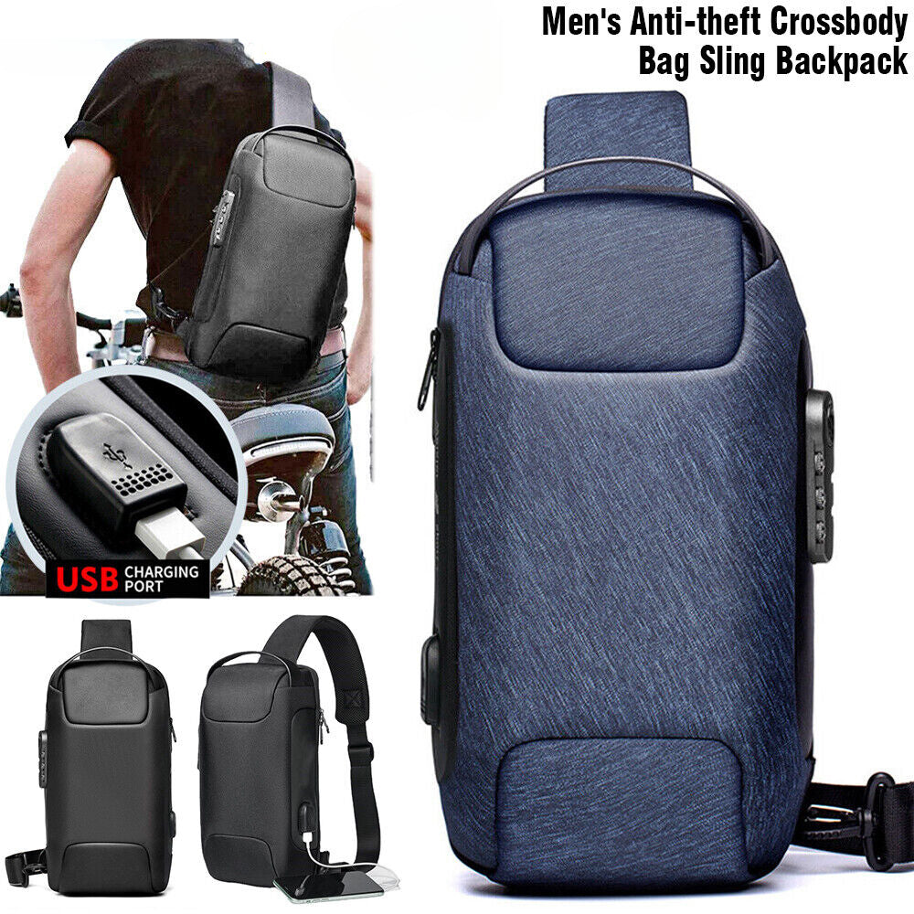 Men's Anti-theft Backpack Crossbody Bag Sling Oxford cloth USB Port Waterproof