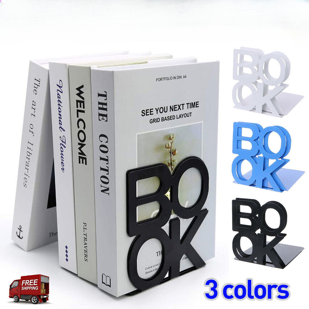 Office Stationery 1X Colourful Heavy Duty Metal Bookends Letter Style Book Ends