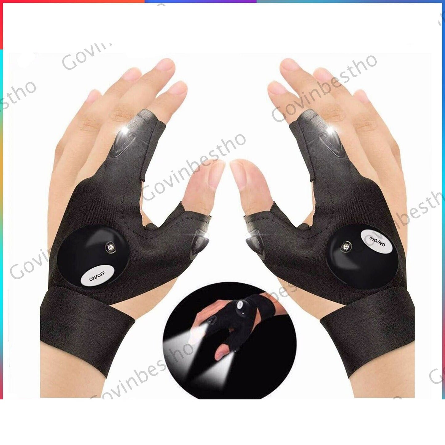 2X Finger Glove w/ LED Light Flashlight Gloves Outdoor Gear Rescue Night Fishing