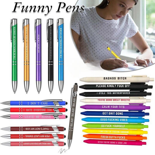 1 set New Funny Pens Swear Word Pen Set Black Ink Writing Pen Funny Office Diary Gift