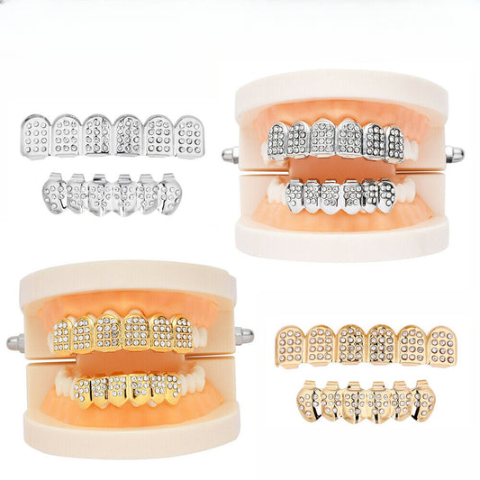 Gold Silver Plated Grillz Teeth Diamond Rhinestone Crystal Grill Hip Hop Rapper