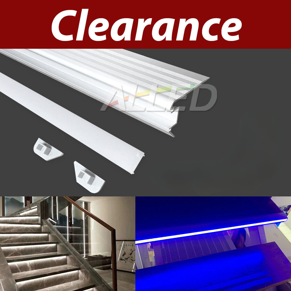 2x Slip Resistant Stair Extrusion 1M Aluminum Channel Bar Home Garden Square Steps