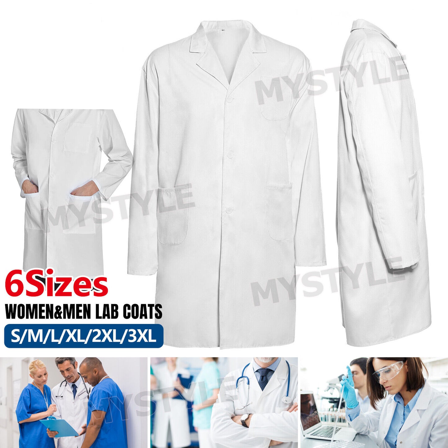 Scientist Long Sleeve Uniform White Lab Coat Men Women Medical Clinic Doctor-NEW