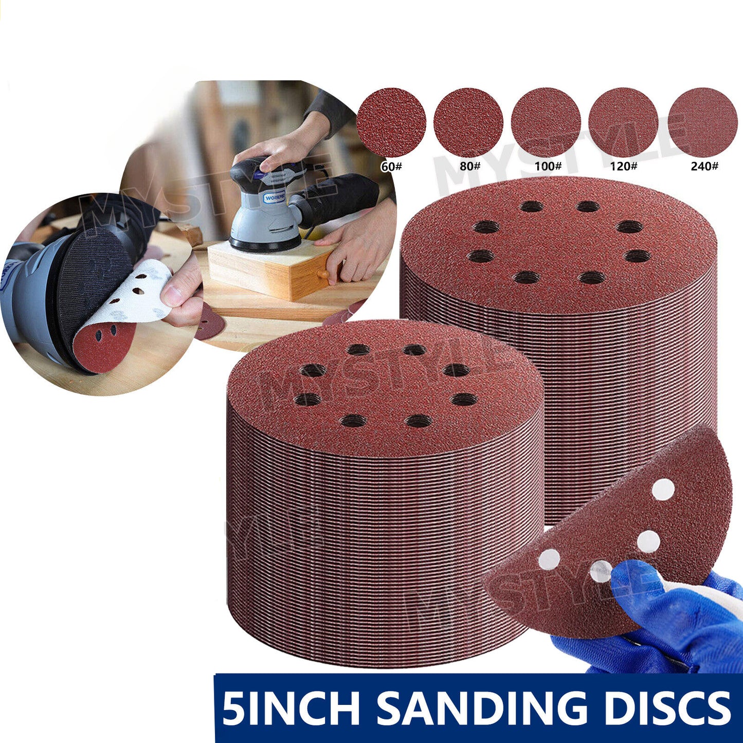 Sanding Discs 125mm 5" 8-Hole  Grit Orbital Sander Pads Sandpaper