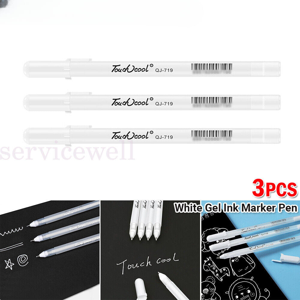 3Pack 0.8mm Fine F Tip White Gel Ink Marker Pen Drawing Art Sketching Painting