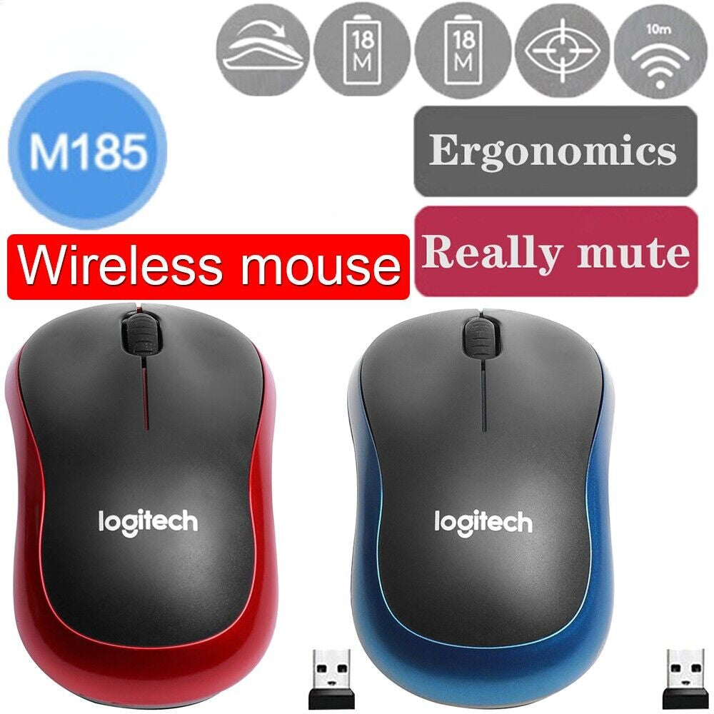 Logitech M185 Wireless Optical Mouse + USB Receiver Fit Compact PC Laptop Mouse