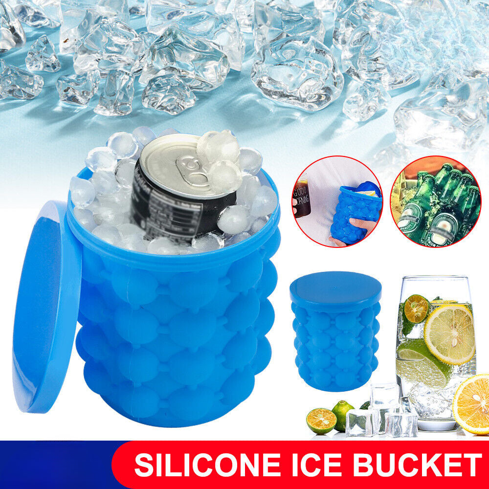 Silicone Ice Bucket Cube Maker Space Saving Revolutionary Drink Holder Picnic