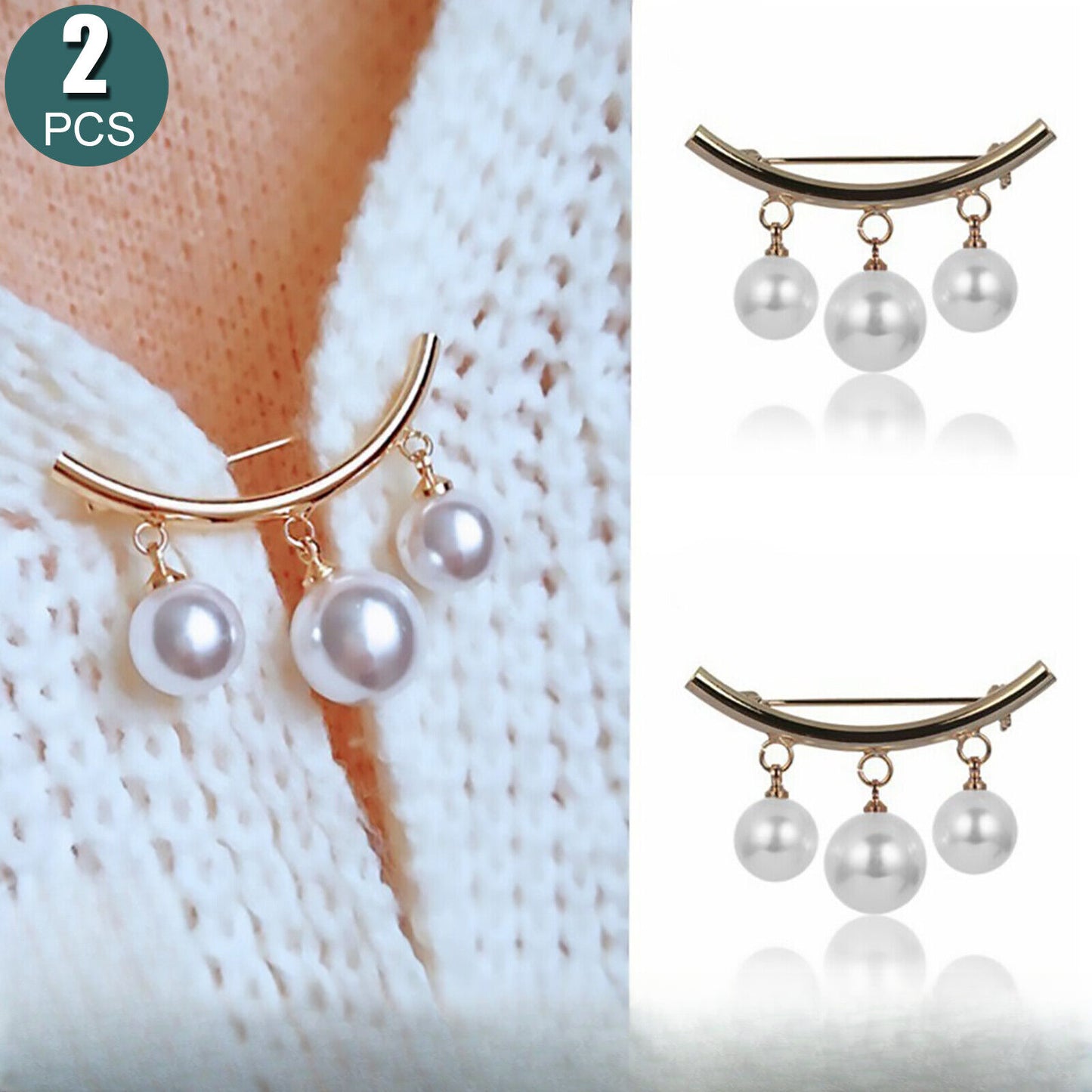 2PCS Women Shawl Knit Cardigan Dress Pearl Brooch Safety Pin Clip Fastener