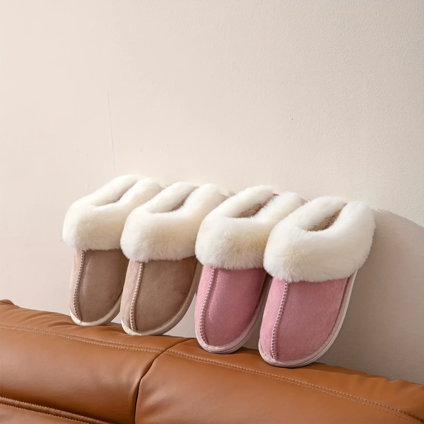 Solid Indoor Warm Plush Anti-skid Home Slippers For Household, Autumn And Winter