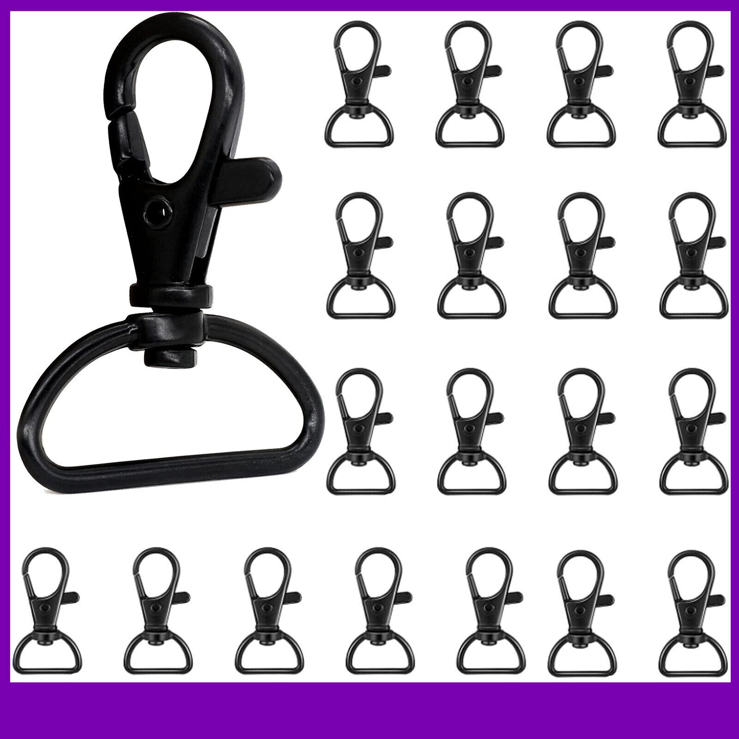 10 PCS 20mm Lobster Clasp Swivel Trigger Clip Keychain Snap Hook Key Ring Black