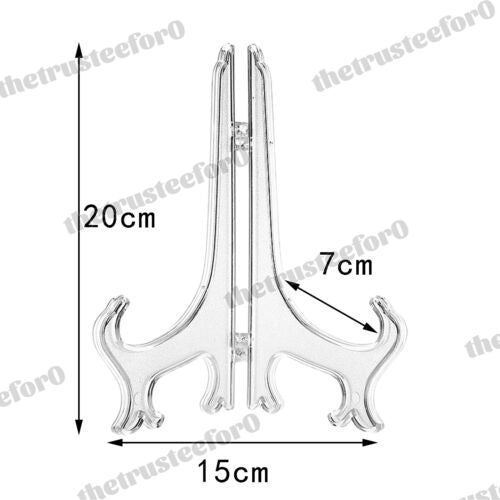 10X 5 Sizes Clear Plastic Display Plate Stand Easel Photo Picture Bowl Holder