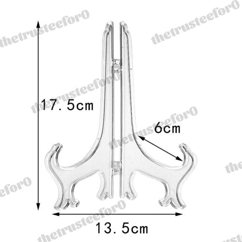 10X 5 Sizes Clear Plastic Display Plate Stand Easel Photo Picture Bowl Holder