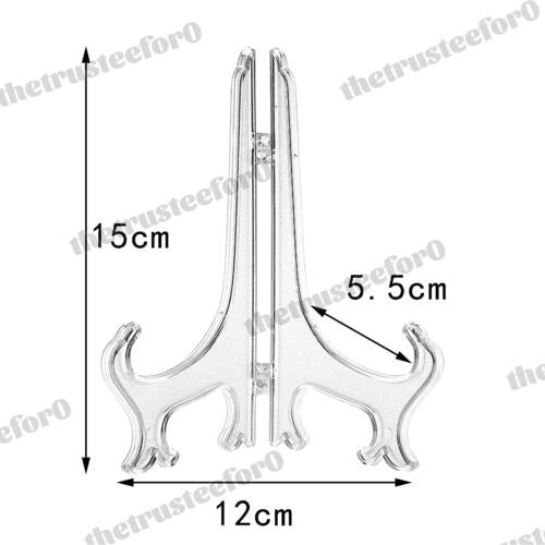 10X 5 Sizes Clear Plastic Display Plate Stand Easel Photo Picture Bowl Holder