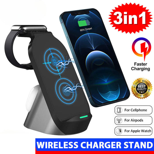 3-in-1 Wireless Charger Fast Charge Dock Stand Station for Apple iPhone iWatch