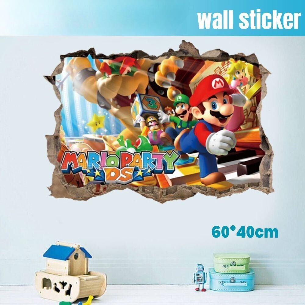 3D Wall Stickers Removable Mario Bros Party Game Kids Broken Wall Bedroom Decor