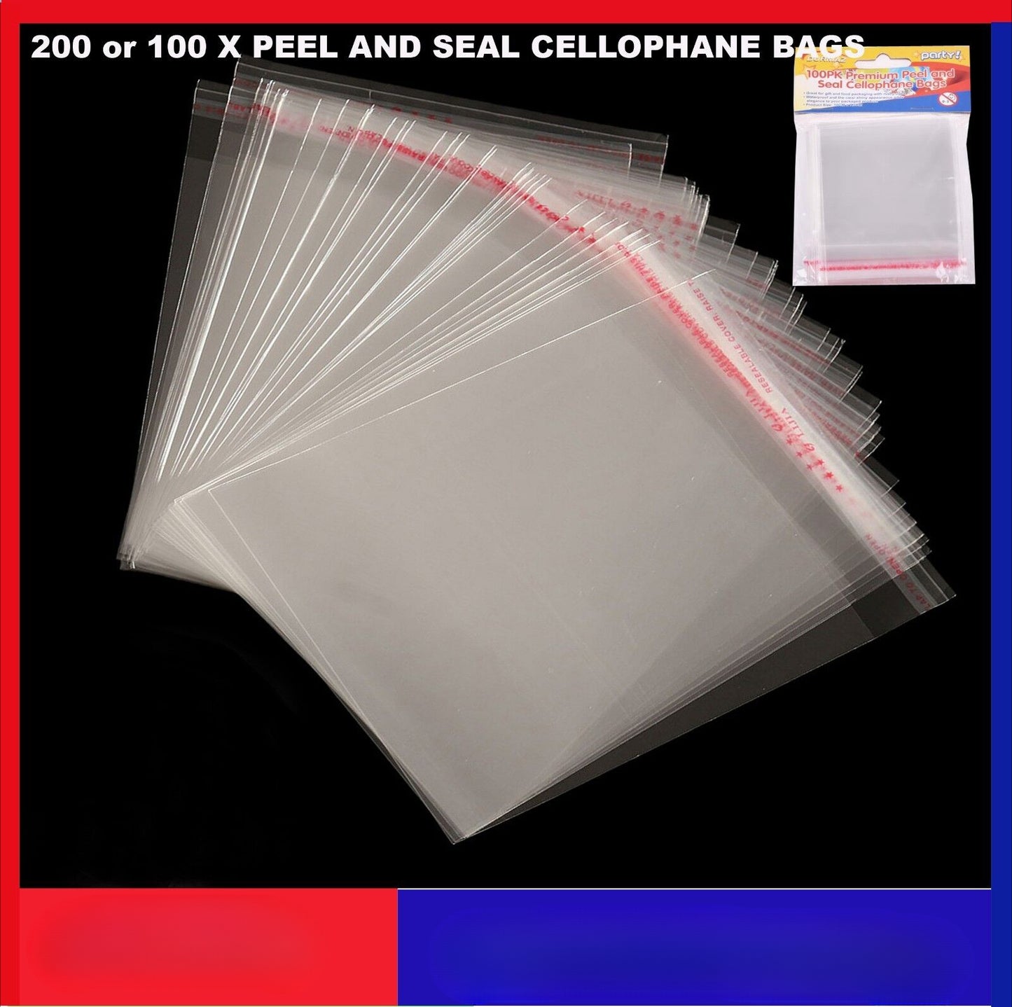 100 X PEEL AND SEAL CELLOPHANE BAGS SMALL MINI PARTY BIRTHDAY EVENT PACKAGE